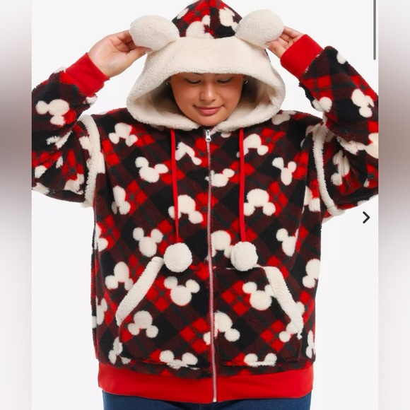 NWT Her Universe Disney’s Mickey and Minnie plaid Sherpa hoodie size 5X - Picture 1 of 5